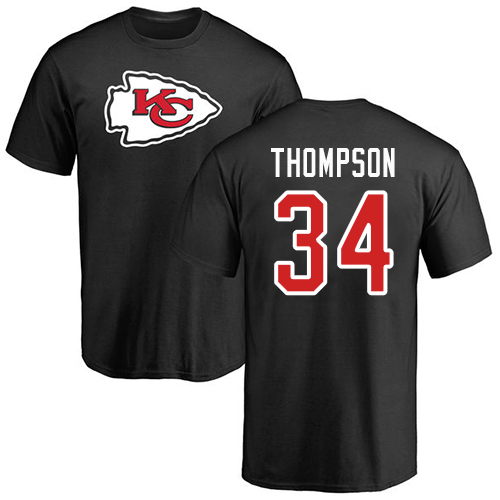 Men Kansas City Chiefs #34 Thompson Darwin Black Name and Number Logo T-Shirt->nfl t-shirts->Sports Accessory